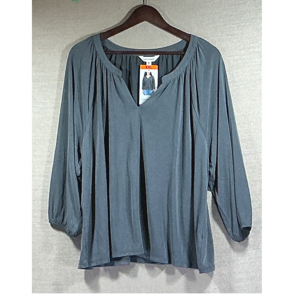 Lucky Brand Split Neck Top Womens XXL Gray NWT 3/4 Sleeve Knit Relaxed Blouse